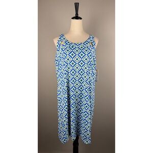 Lulu-B Shift Dress Womens XL Blue Green NWT UPF 50+ Cooling Geometric Cutout